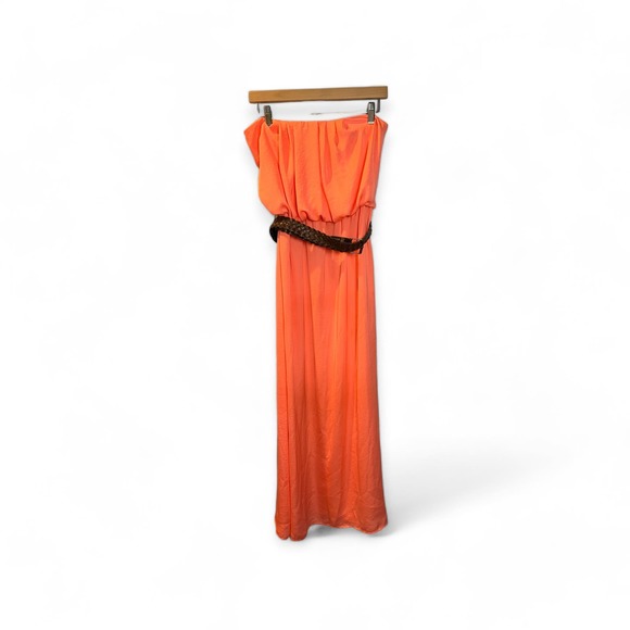 City Triangles Long Strapless Salmon Dress Brown Belt, Size Large - Picture 1 of 6